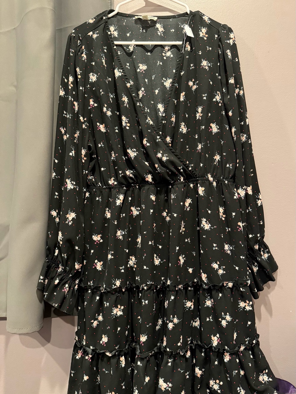 Inspired Hearts Black Floral Wrap-Tier Maxi Dress